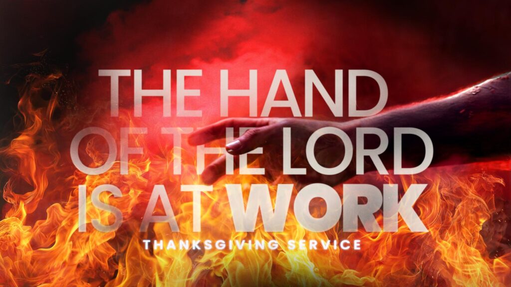 The hand of the lord is at work service banner
